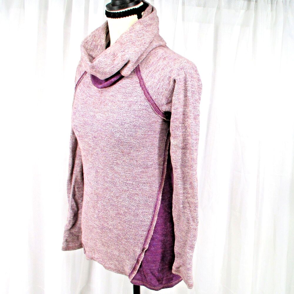 Kuhl Womens Sweater Small Purple Heathered Cowl Neck Tunic Pullover Raglan Top